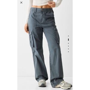 Bershka Women's Blue Cargo Jeans